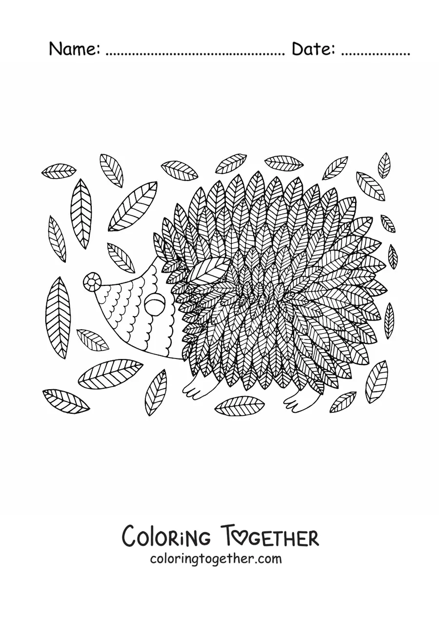 Coloring page of an autumn hedgehog