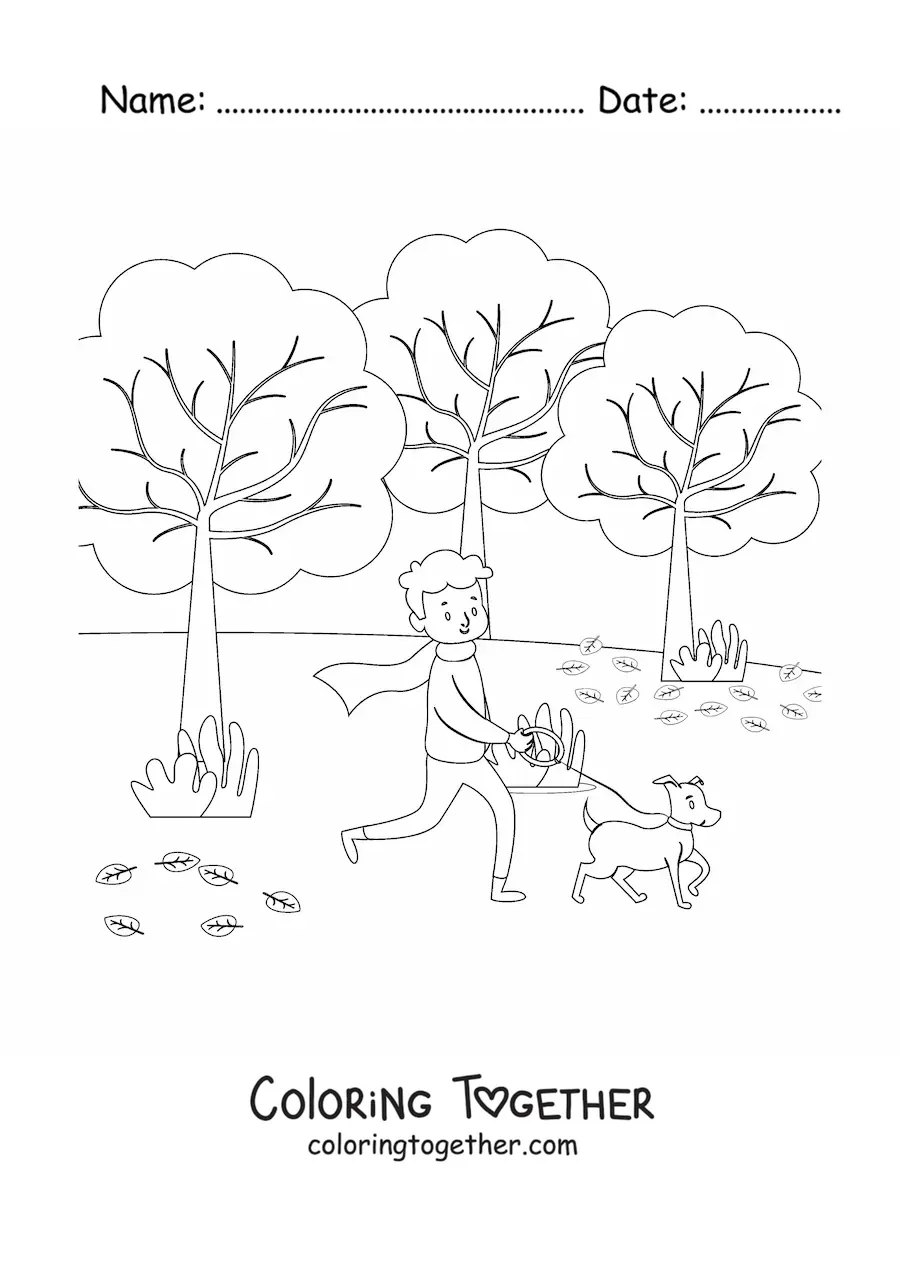Coloring page of autumn in the park