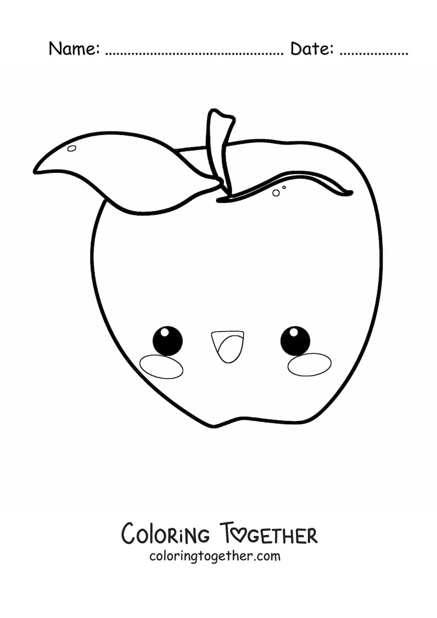 Coloring page of an animated kawaii apple
