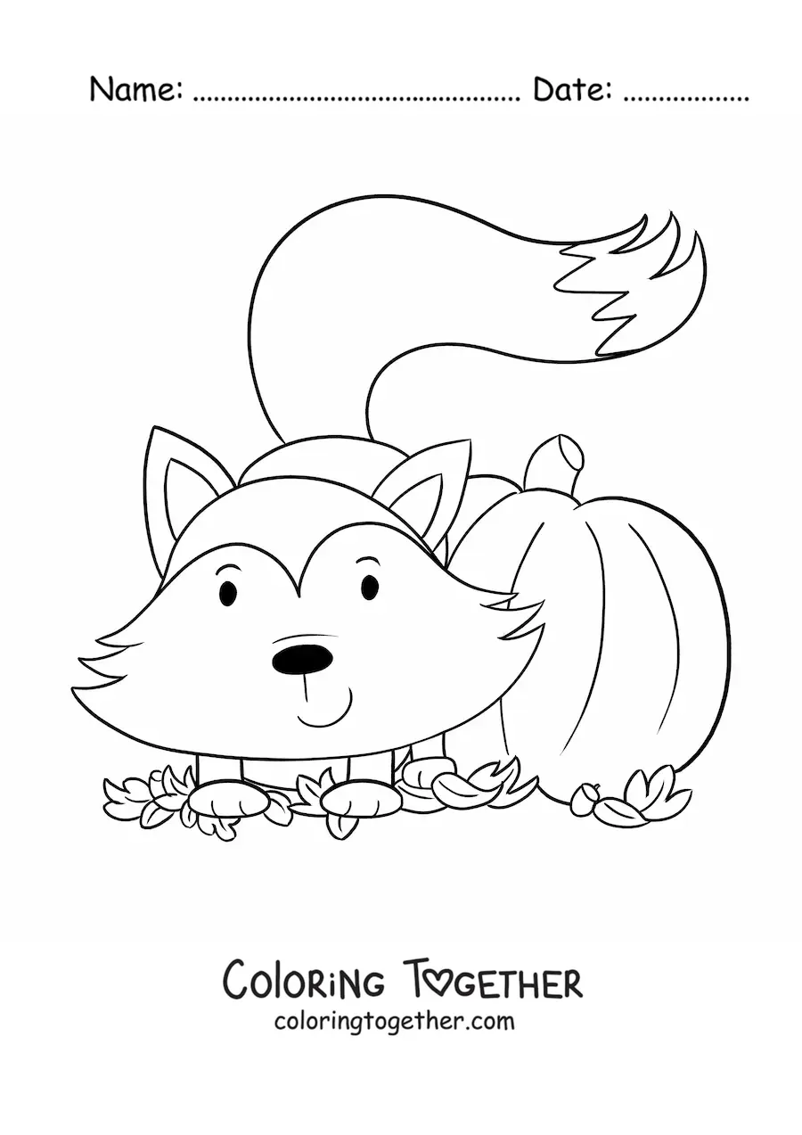 Coloring page of a fox in autumn
