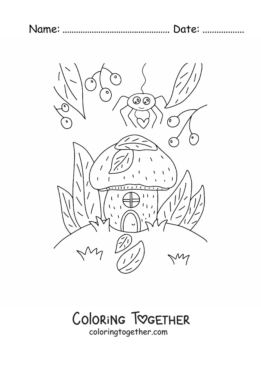 Coloring page of an autumn forest fairy house