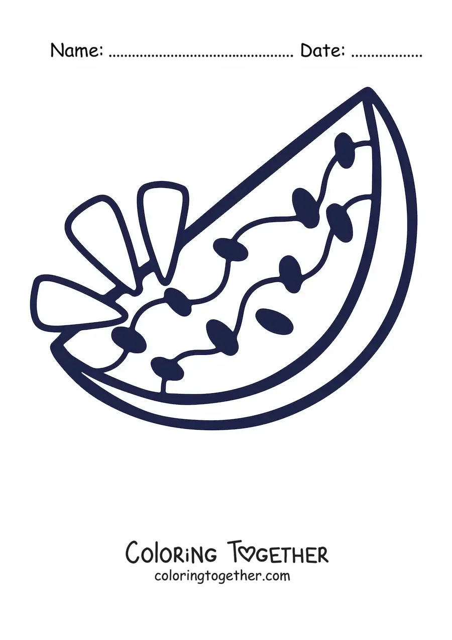 Coloring page of a juicy half watermelon
