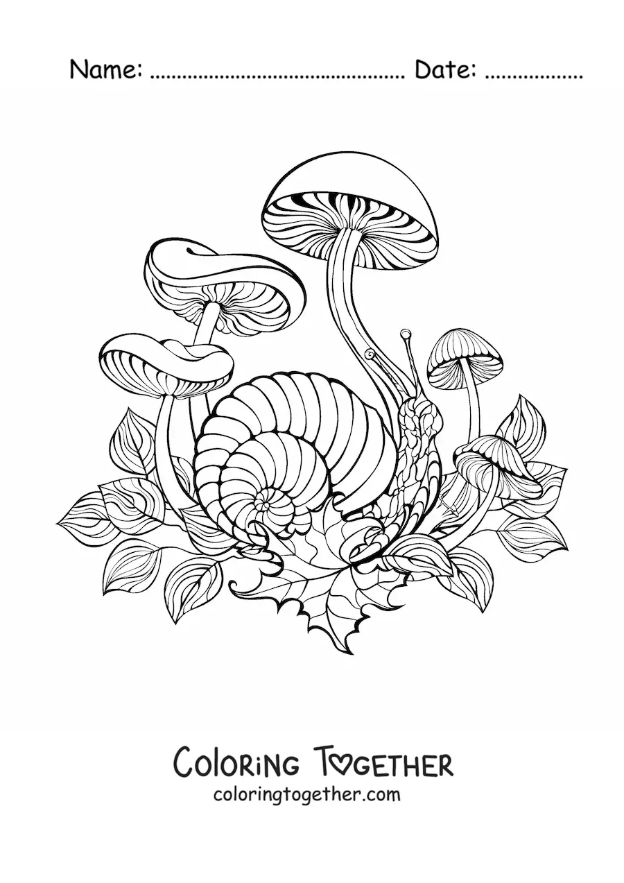 Coloring page of several autumn mushrooms