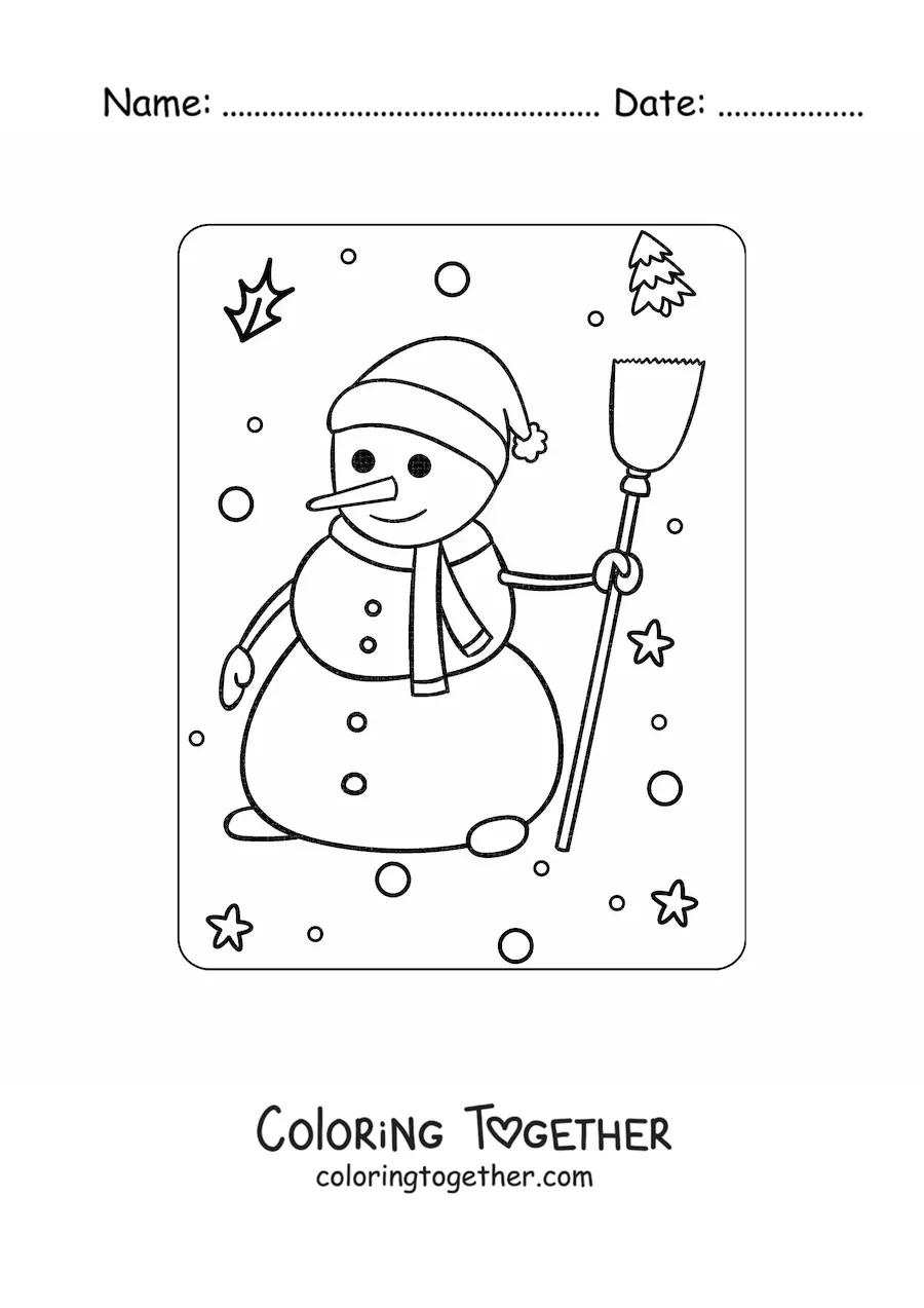 Coloring page of a snowman