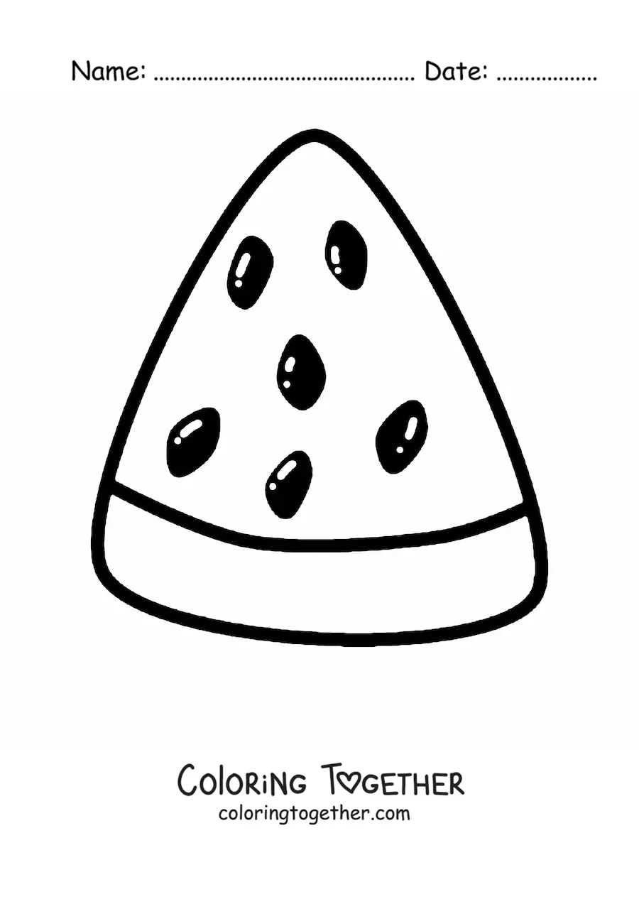 Coloring page of a triangular piece of watermelon
