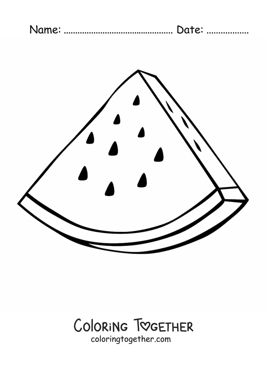 Coloring page of a triangular piece of watermelon