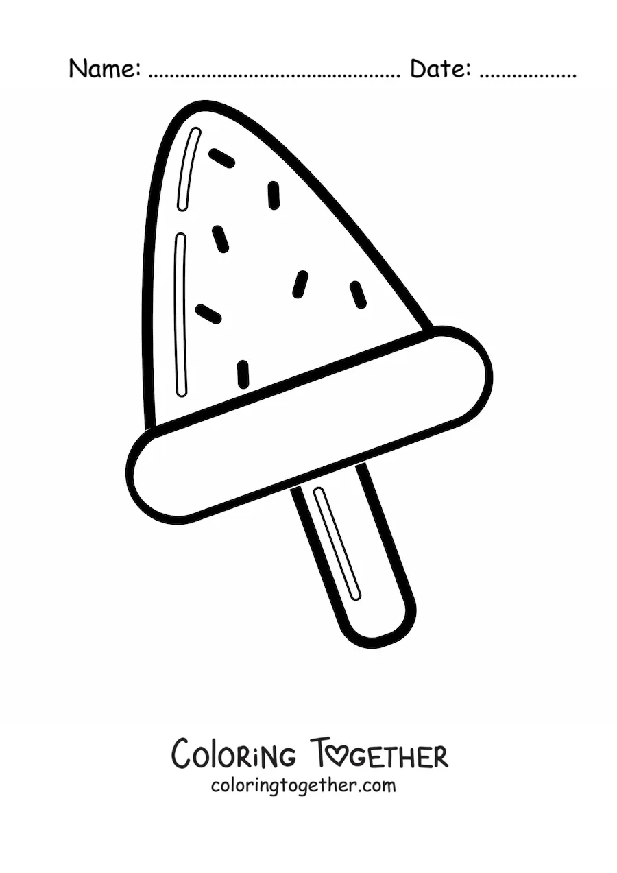 Coloring page of an ice pop shaped like a watermelon