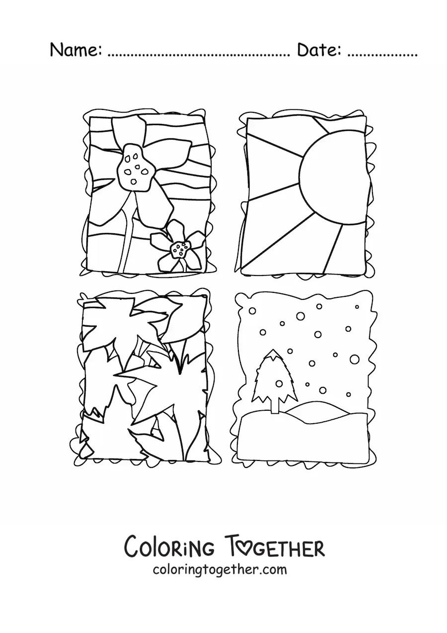 Coloring page of the four seasons of the year