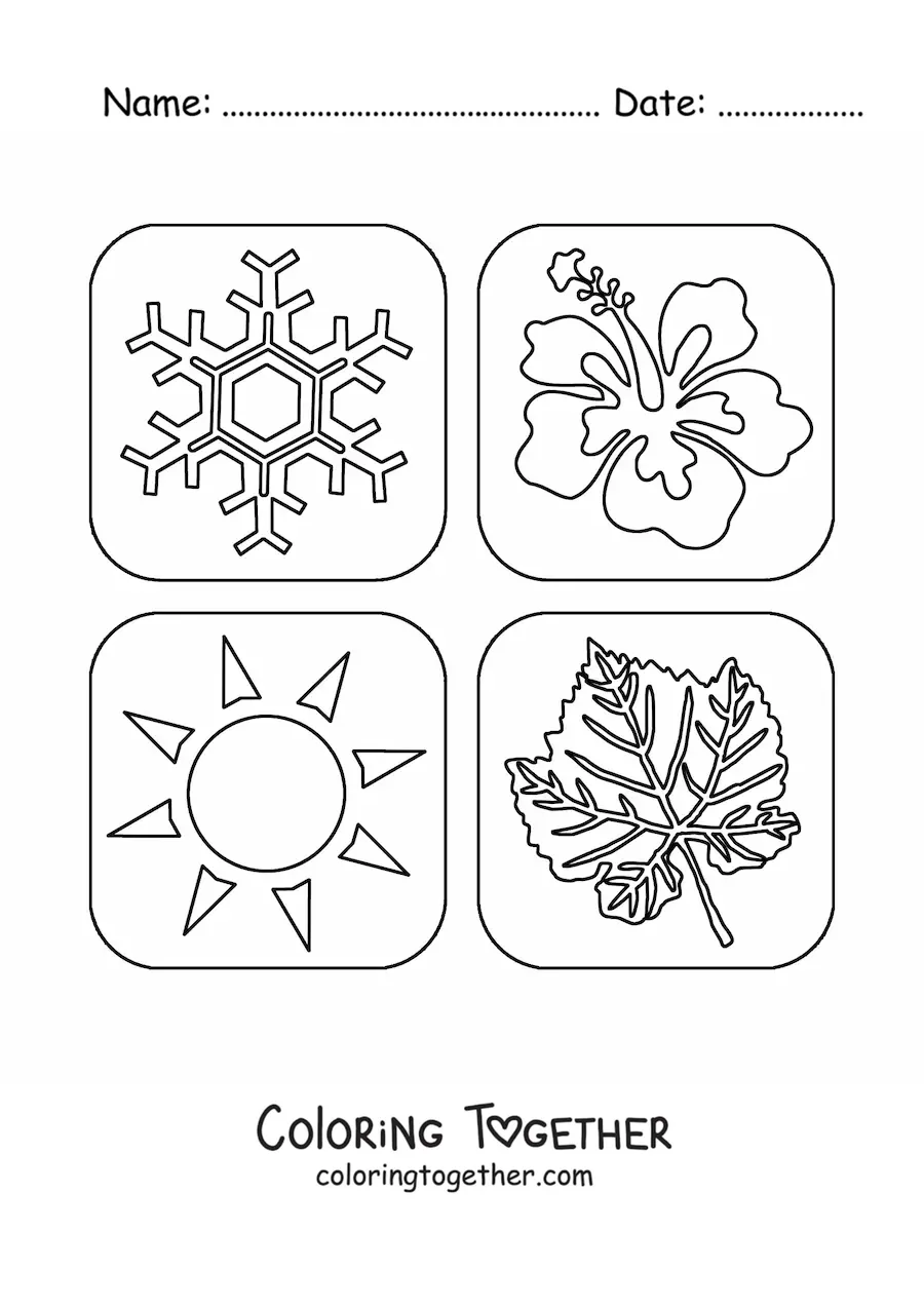 Coloring page of the elements of the four seasons