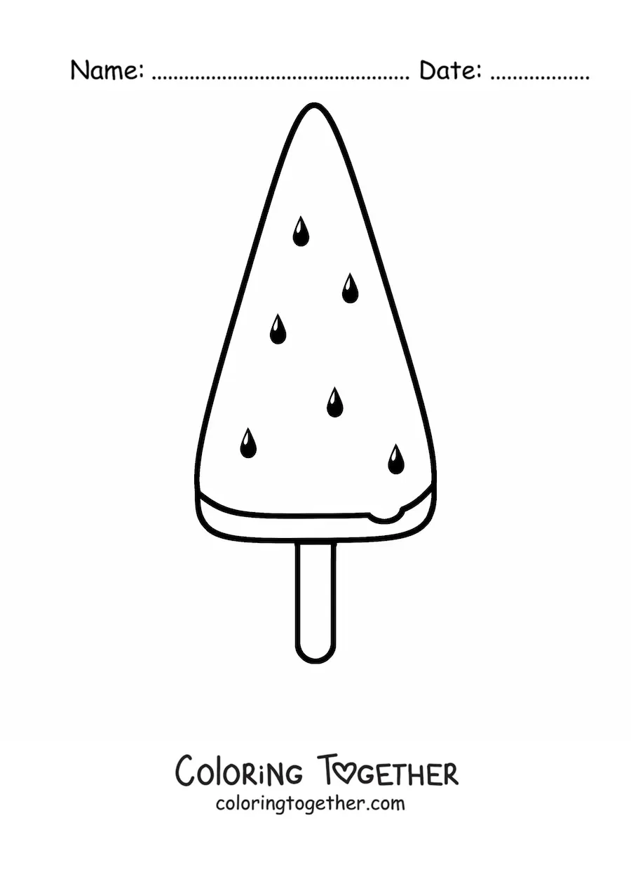 Coloring page of an ice pop shaped like a watermelon