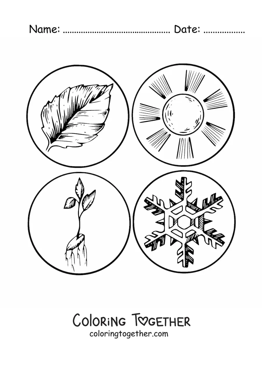 Coloring page of the symbols of the seasons