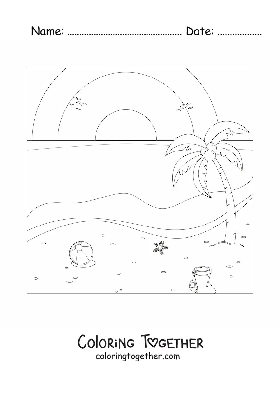 Coloring page of a beach landscape