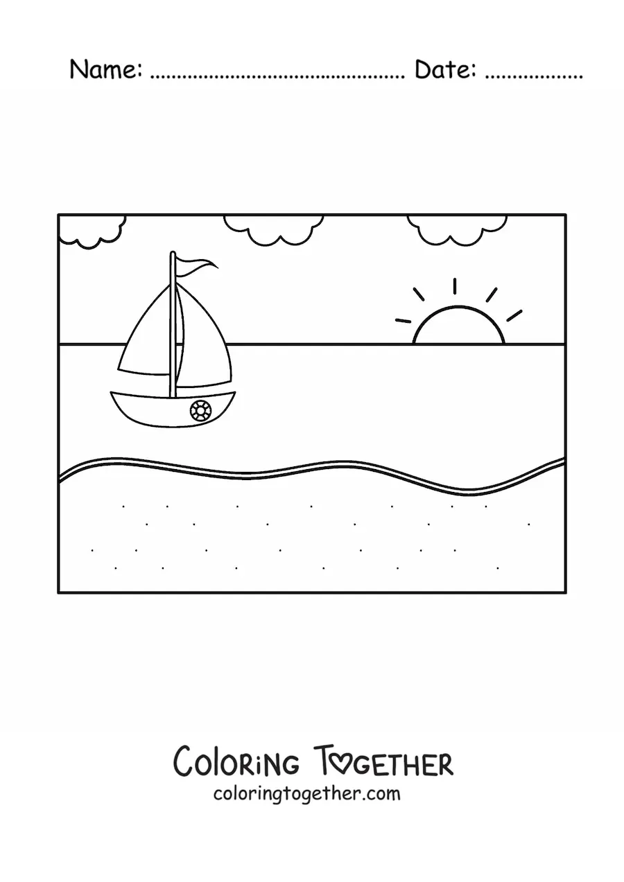 Coloring page of a simple beach