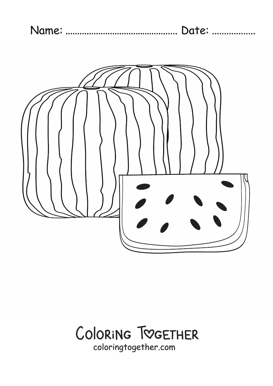 Coloring page of a square watermelon