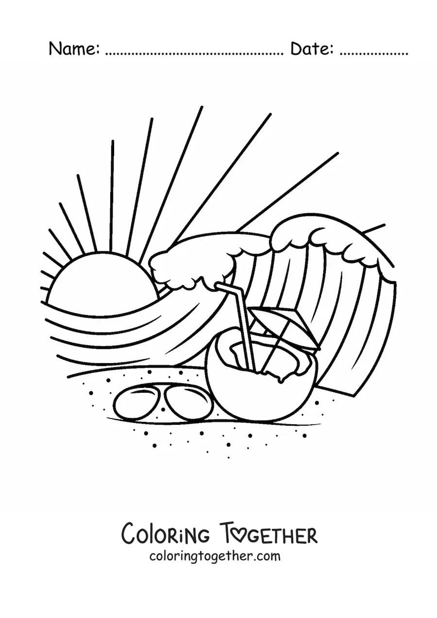 Coloring page of a tropical beach