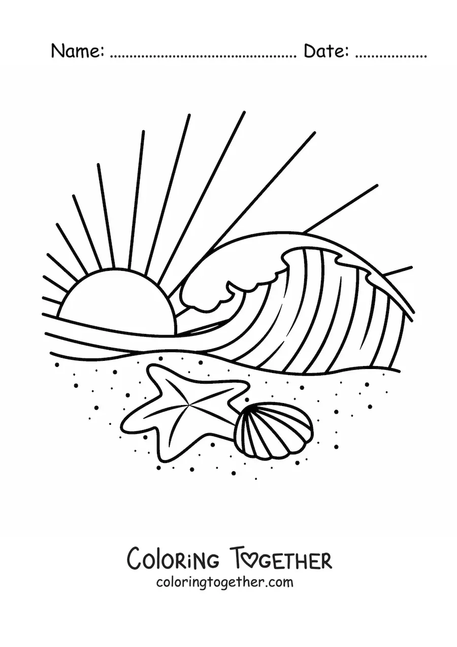 Coloring page of a wave at the beach