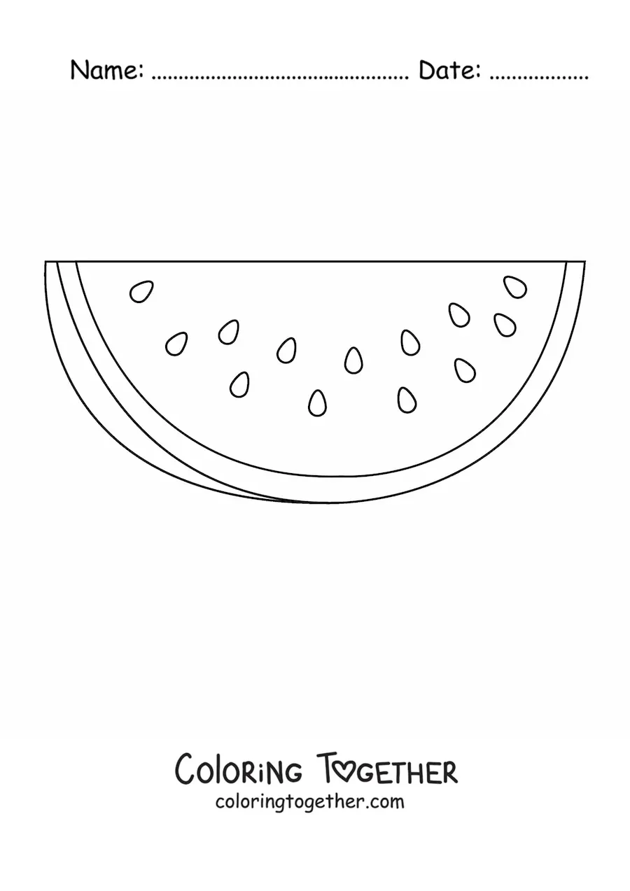 Coloring page of half a watermelon seen from the front
