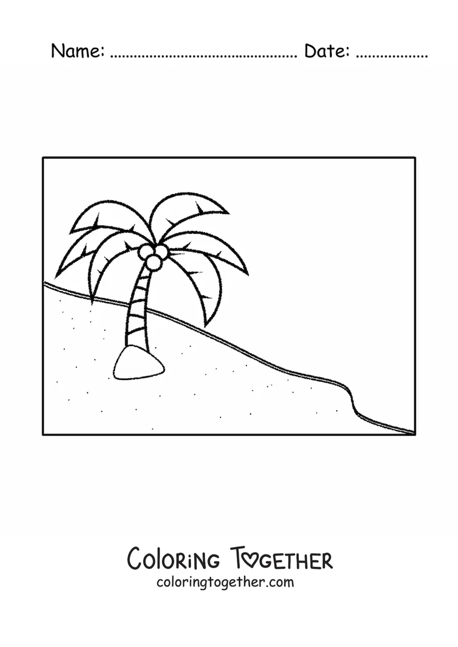 Coloring page of a beach palm tree