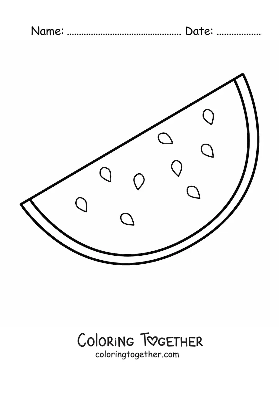 Coloring page of half a watermelon with seeds