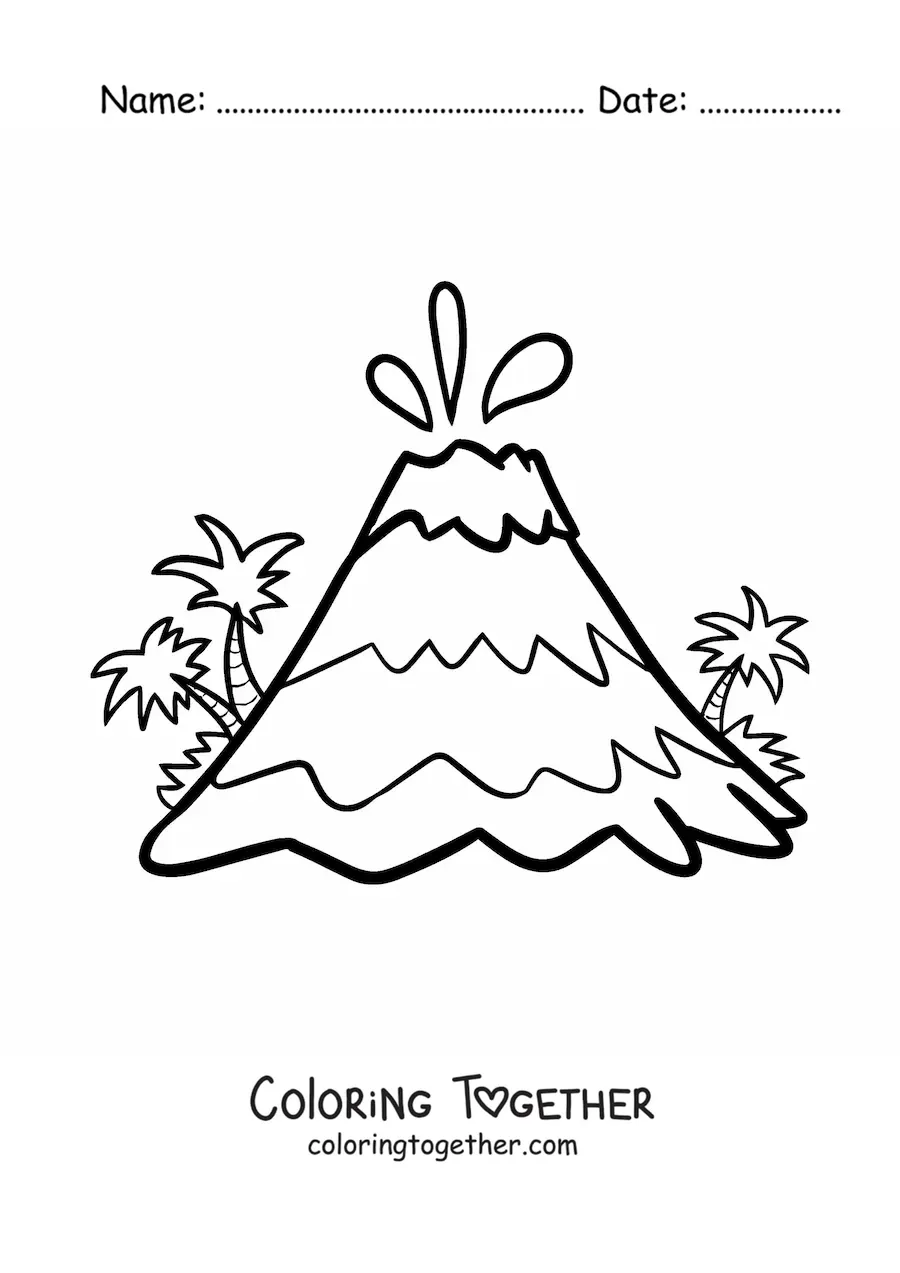 Coloring page of an erupting volcano