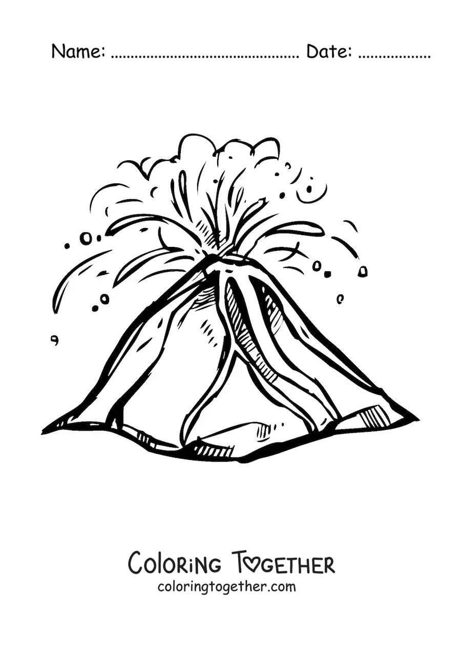 Coloring page of a volcano with lava