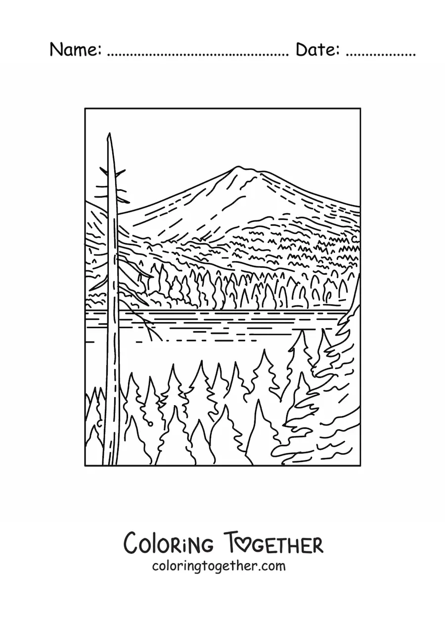 Coloring page of an inactive volcano
