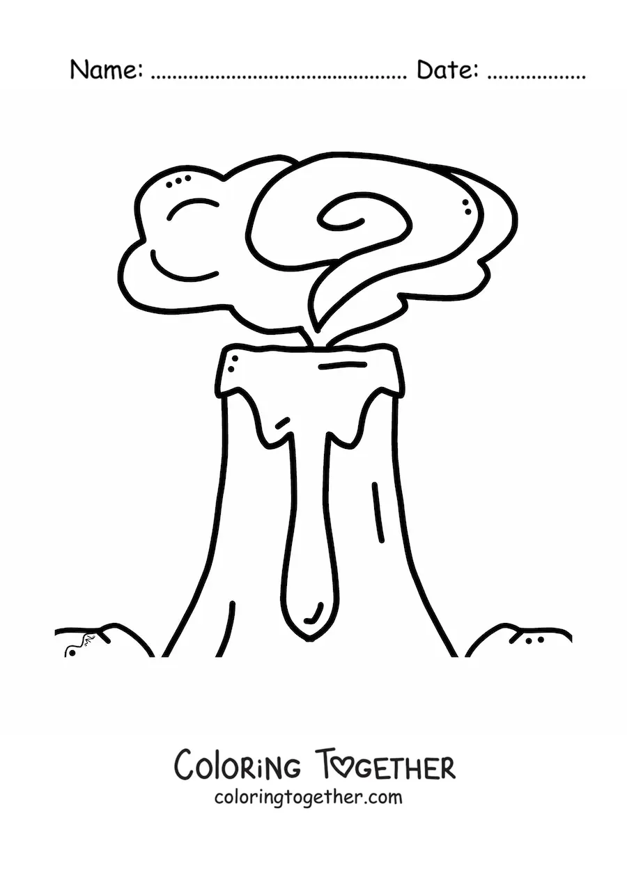 Coloring page of the smoke and lava of a volcano