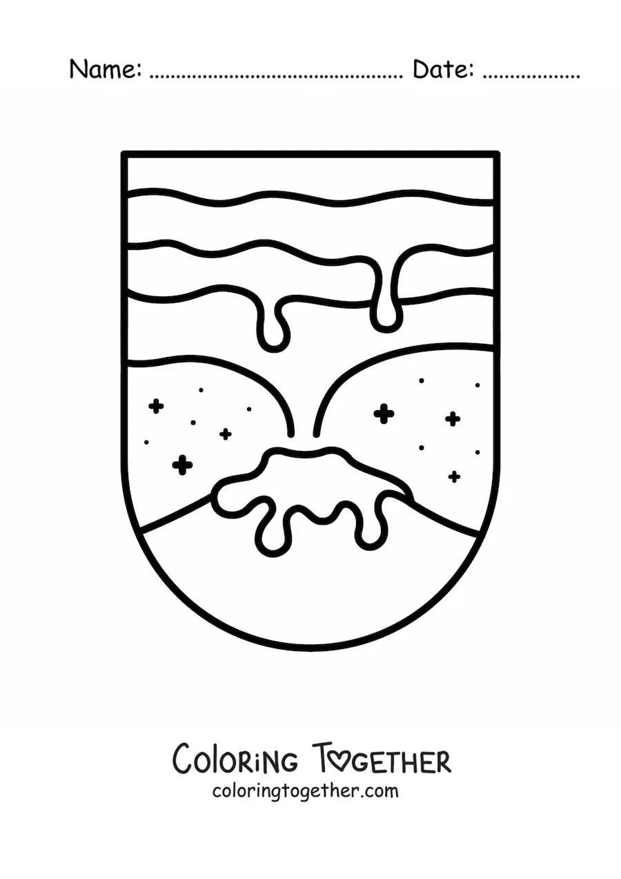 Coloring page of a volcano and its lava