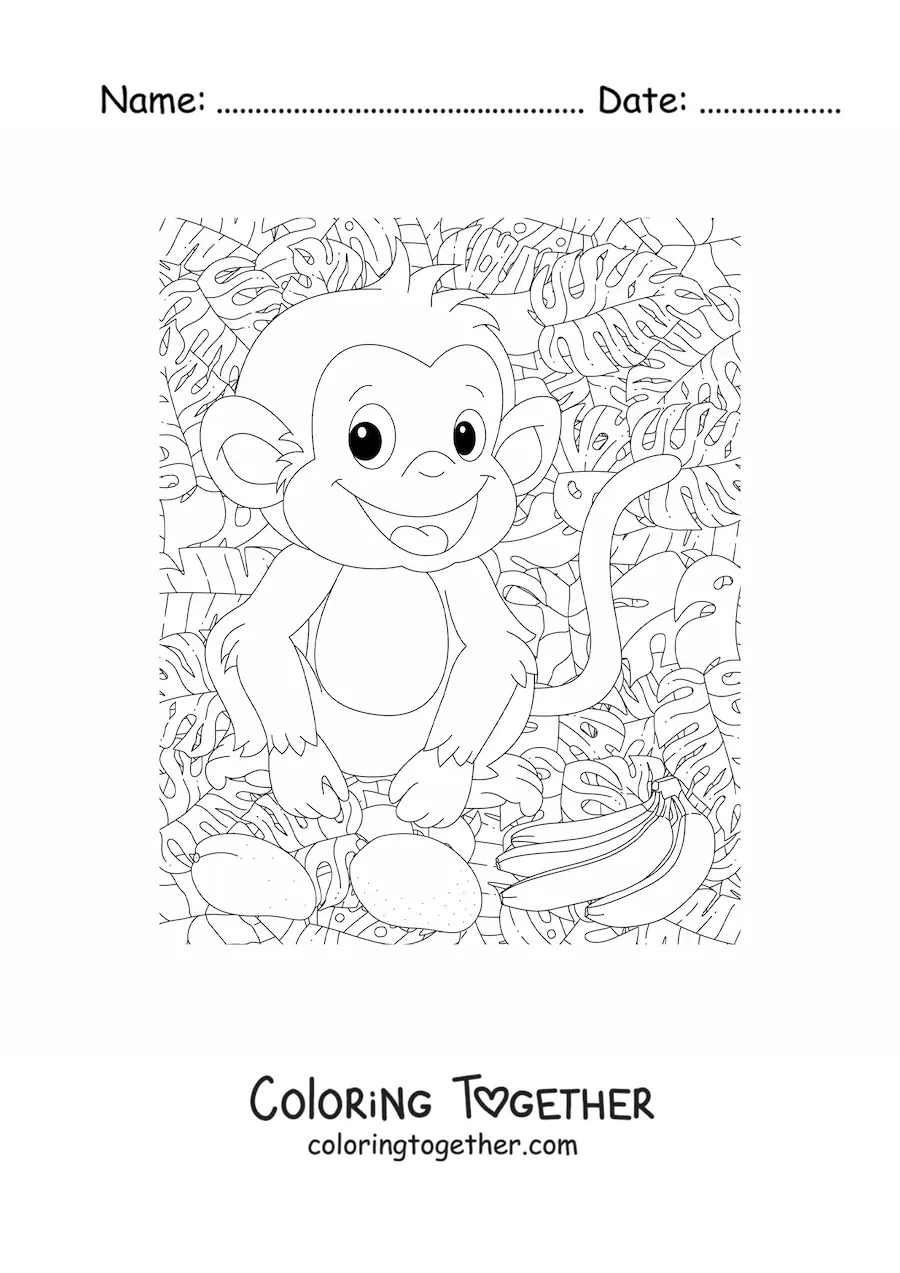 Coloring page of a cartoon wild monkey