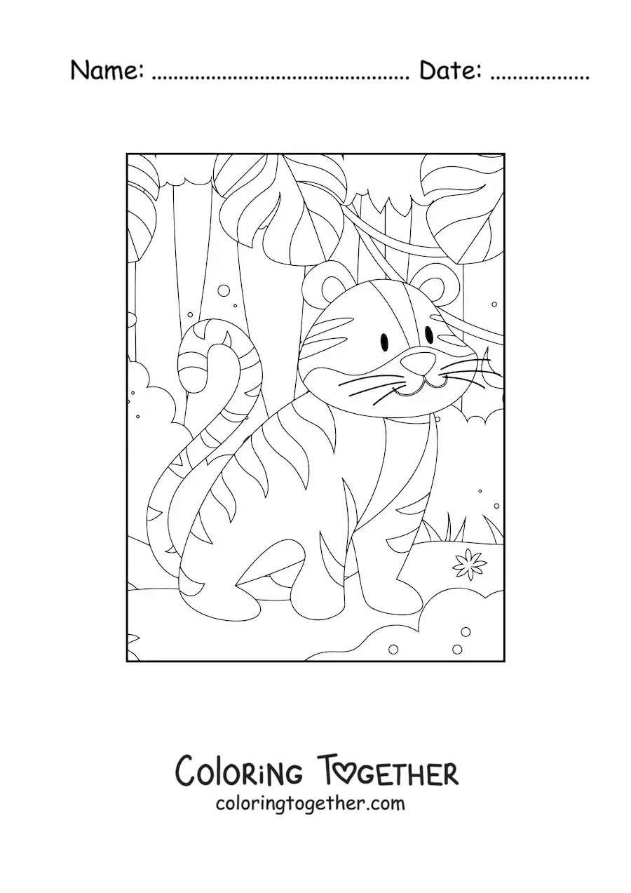 Coloring page of a cartoon wild tiger