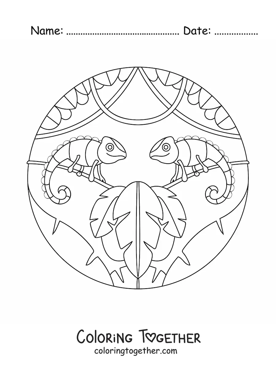 Coloring page of two wild chameleons