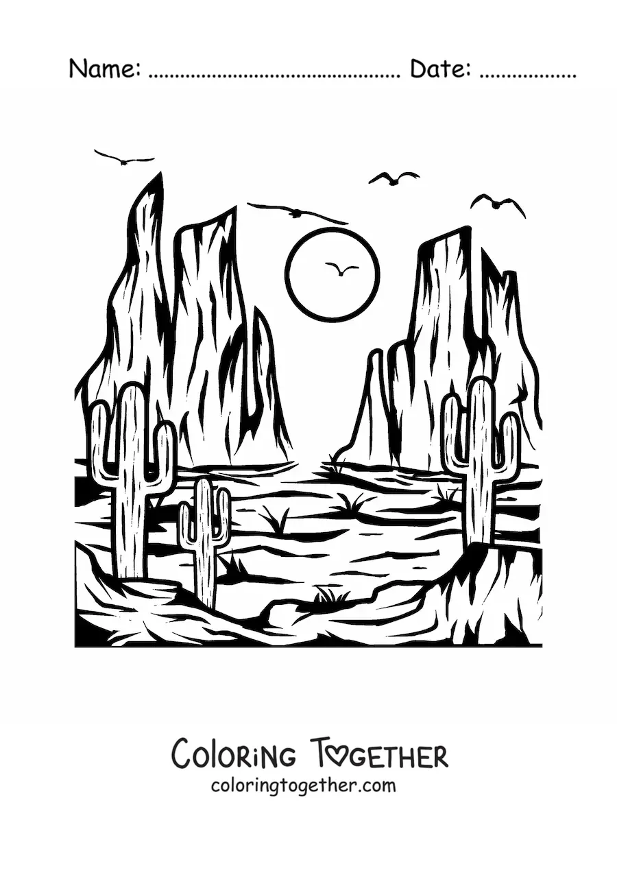 Coloring page of a desert