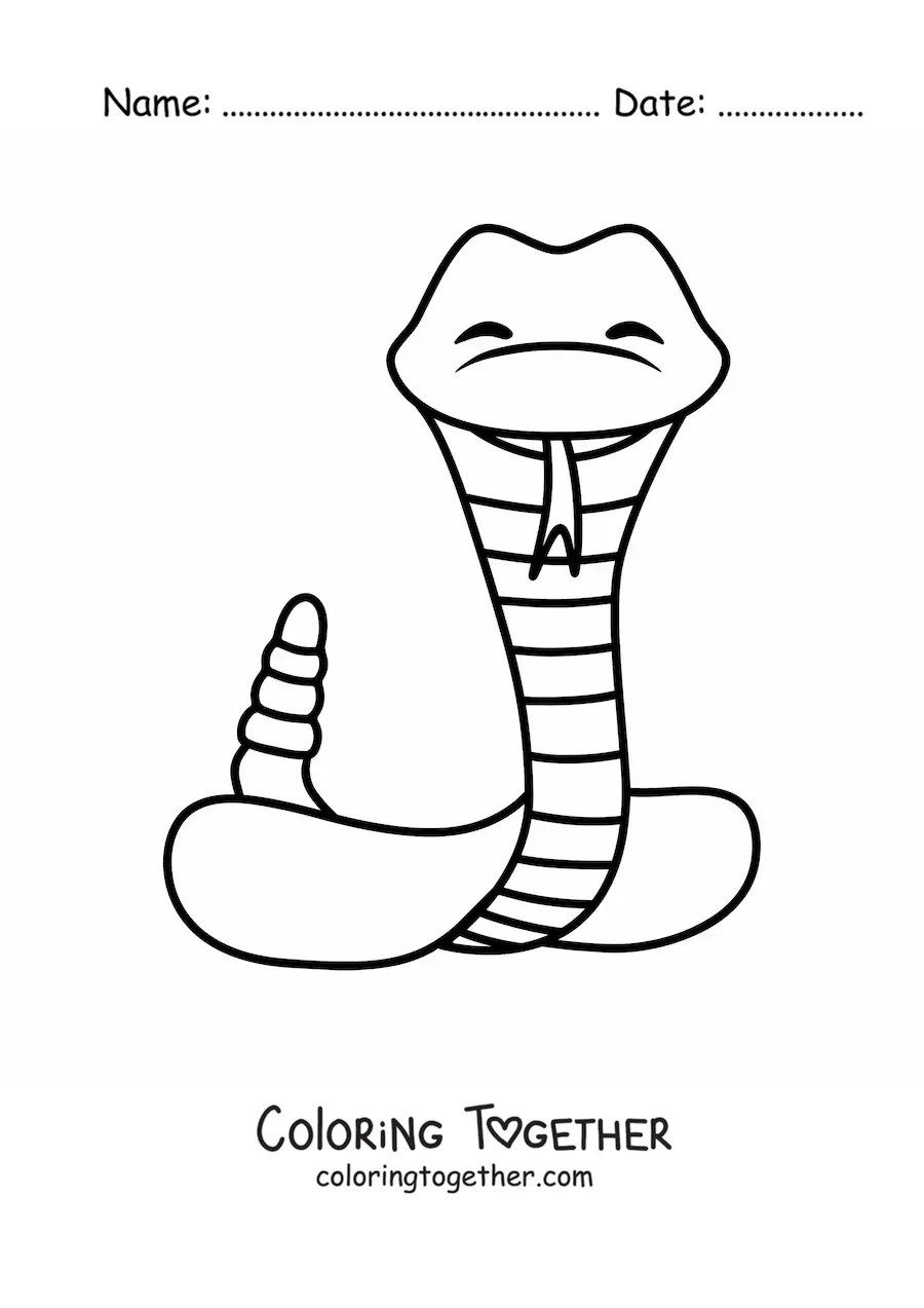 Coloring page of a cartoon rattlesnake