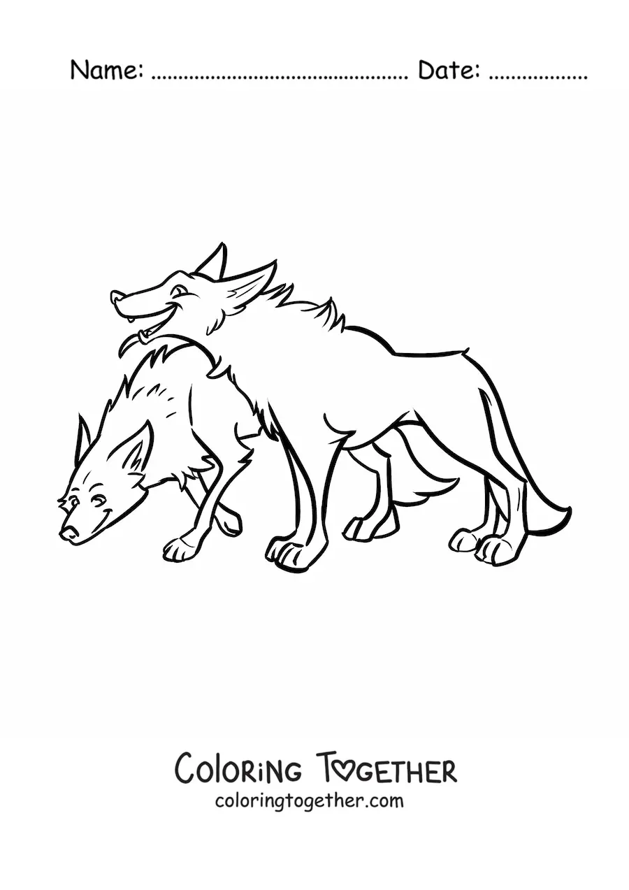 Coloring page of two desert coyotes