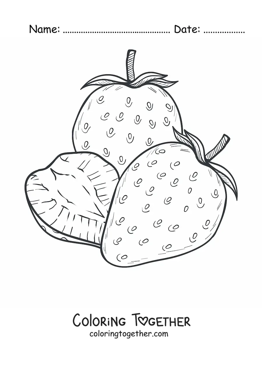 Coloring page of three strawberries