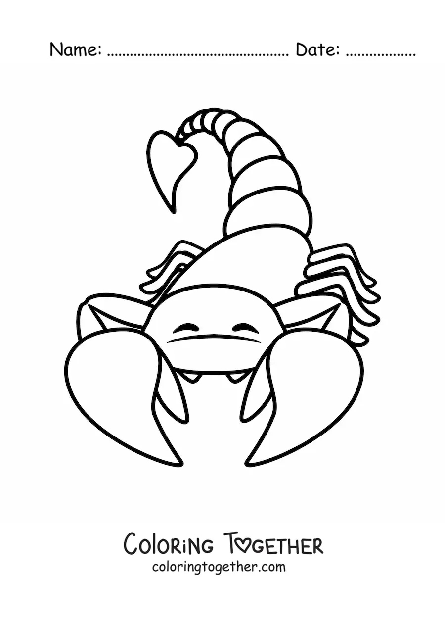 Coloring page of a cartoon desert scorpion