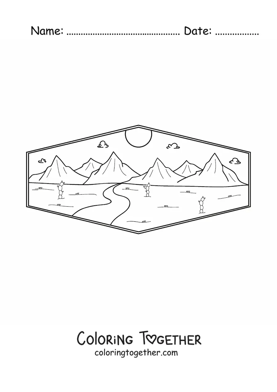 Coloring page of a desert landscape