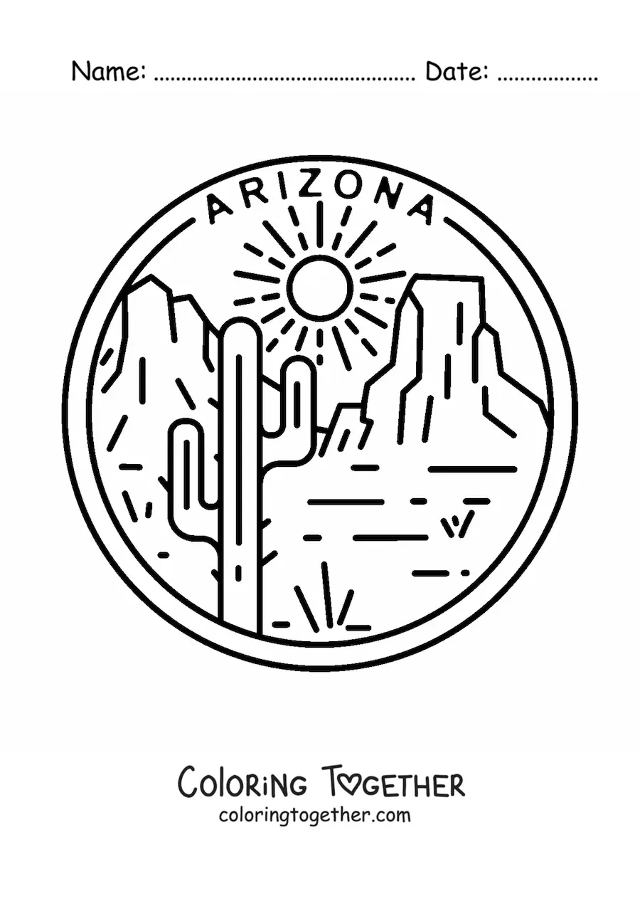 Coloring page of a landscape with the desert in Arizona