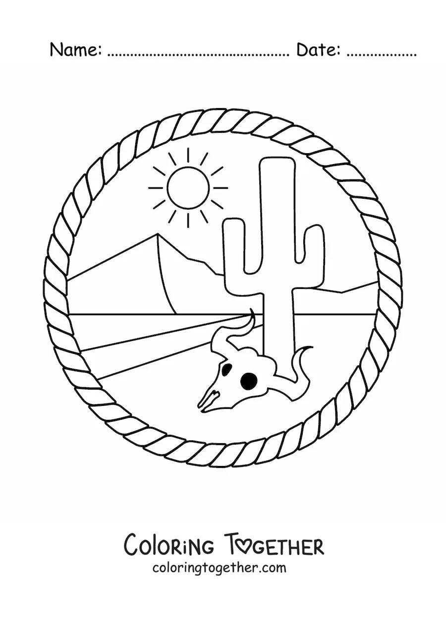 Coloring page of a landscape with a road through the desert