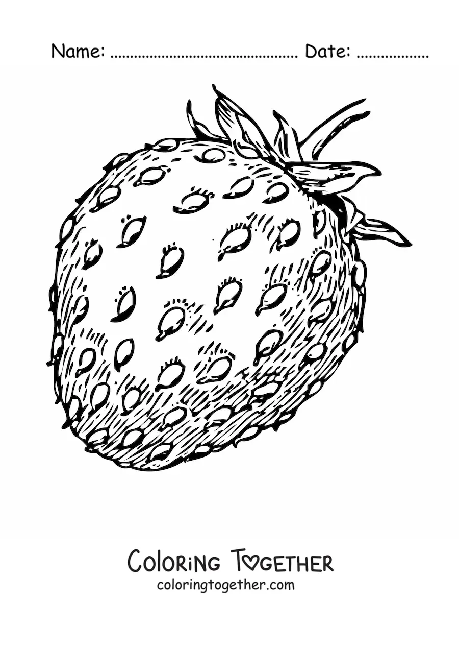 Coloring page of a strawberry with its stem