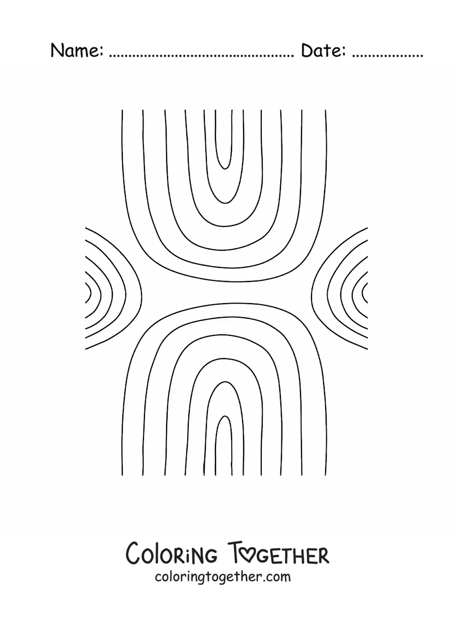 Coloring page of several rainbows in different positions