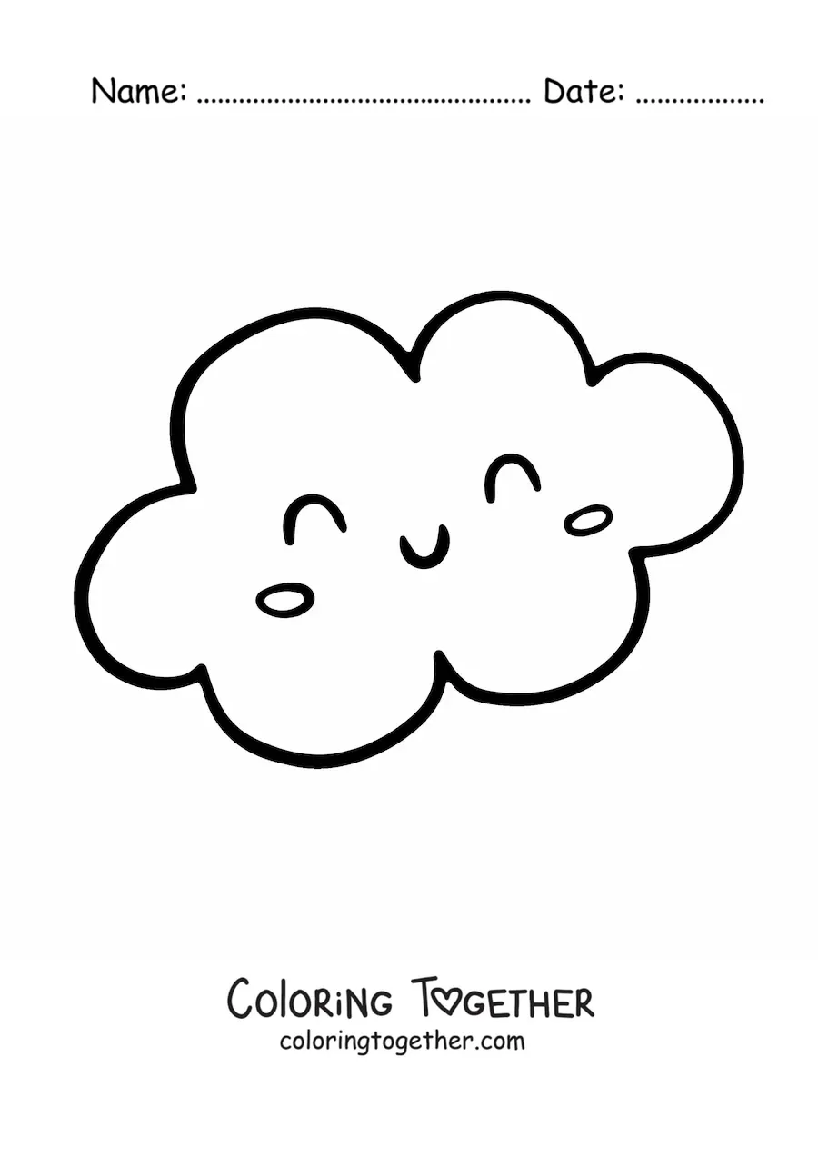 Coloring page of a big kawaii cloud smiling