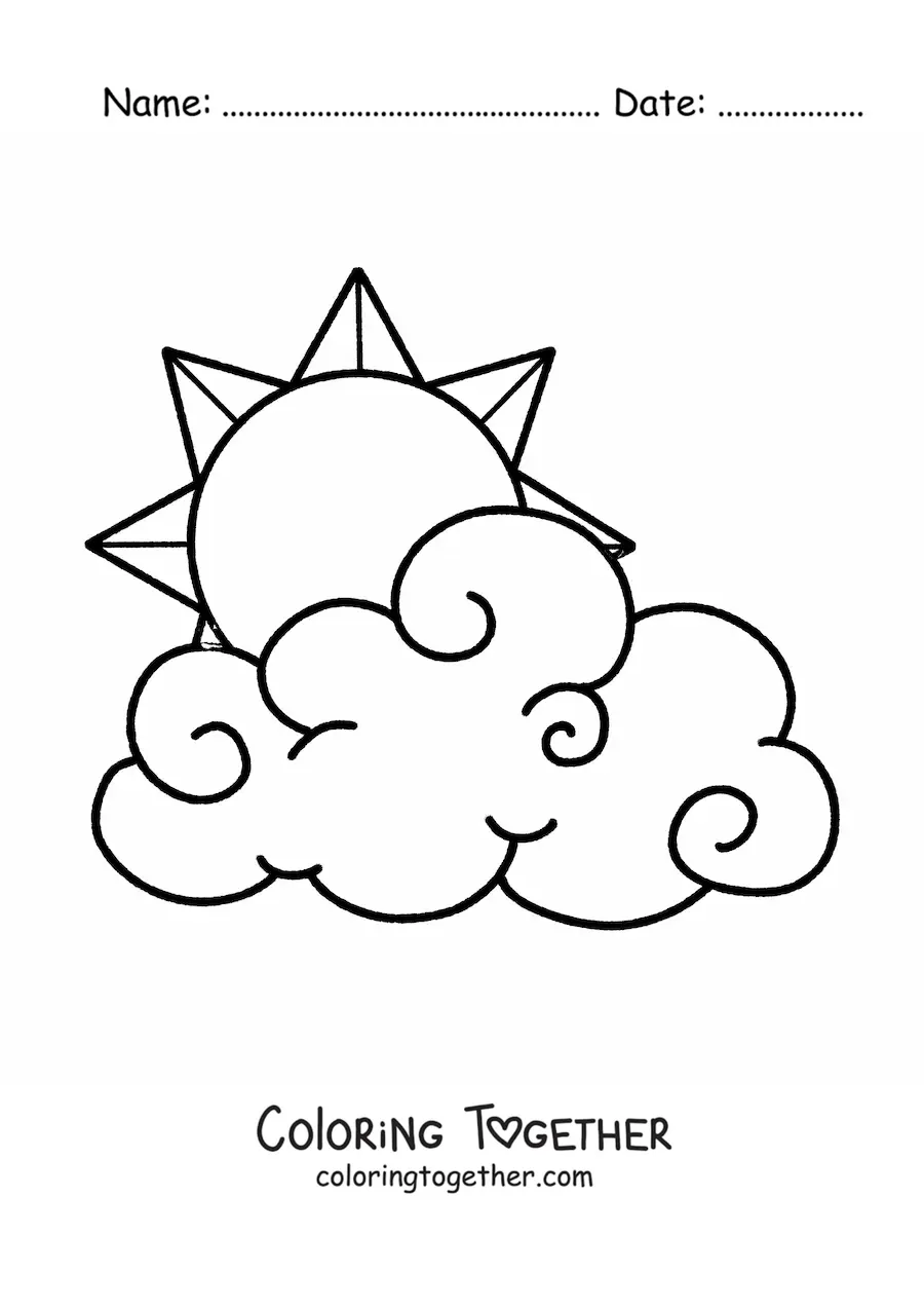 Coloring page of a big cloud with the Sun