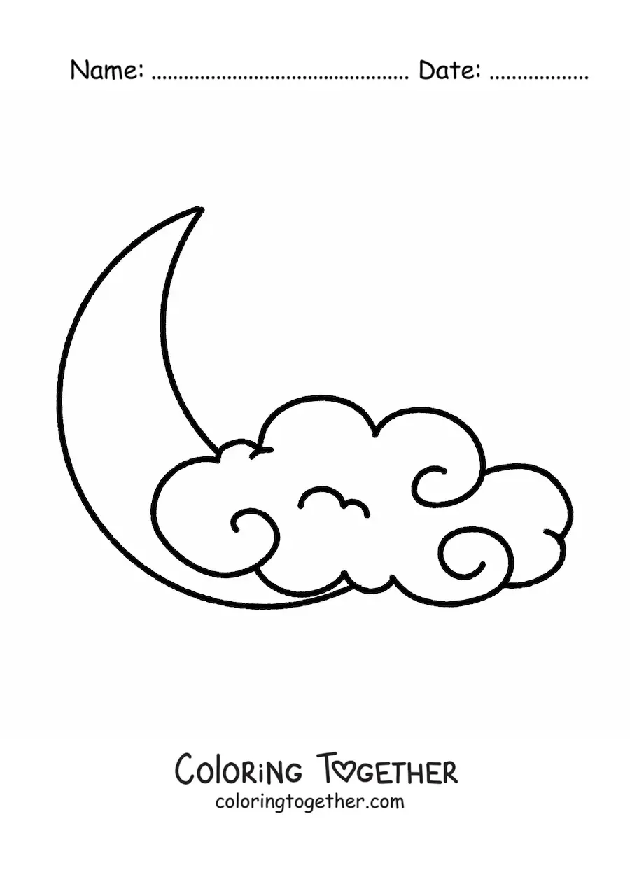 Coloring page of a large cloud with the moon