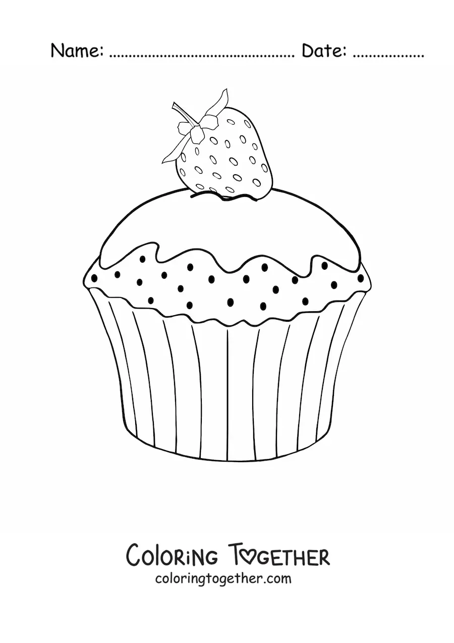 Coloring page of a cupcake decorated with a strawberry