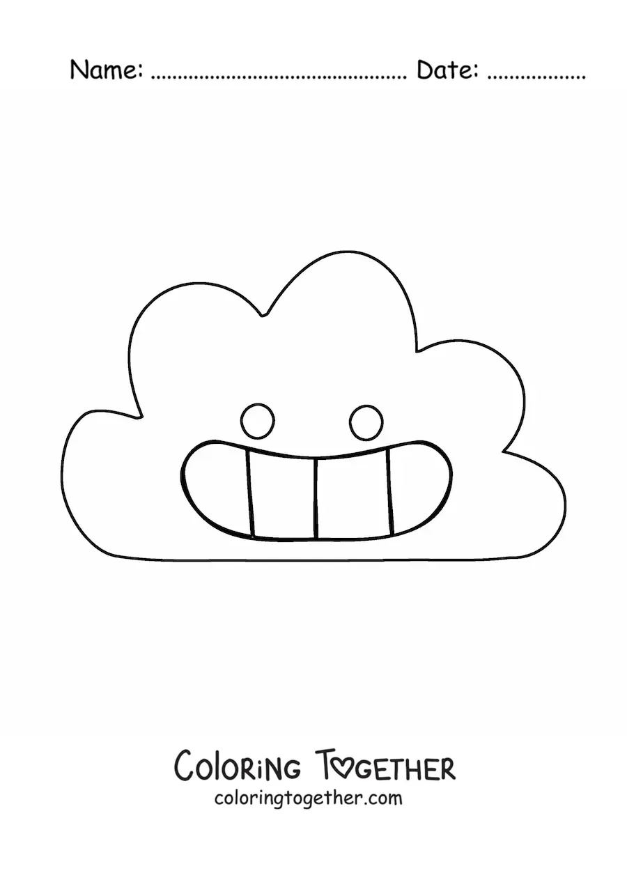 Coloring page of a large cartoon cloud smiling