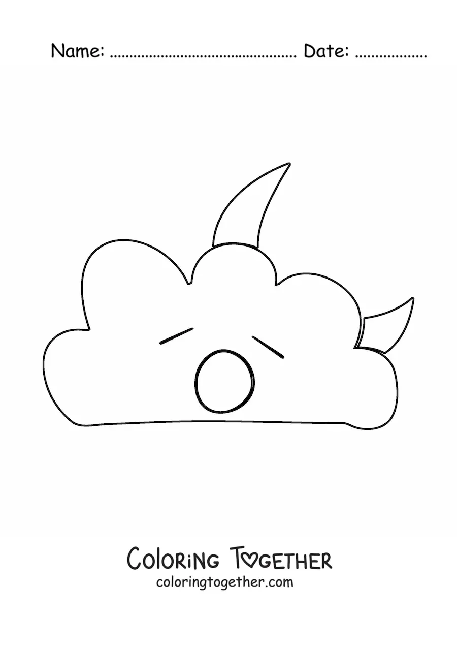 Coloring page of a cartoon cloud yawning with the moon