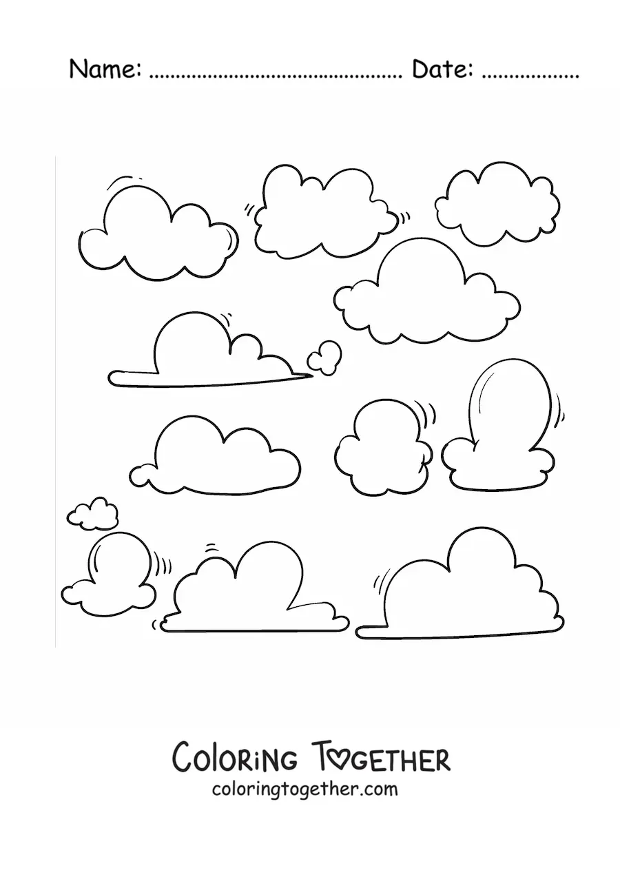 Coloring page of different clouds