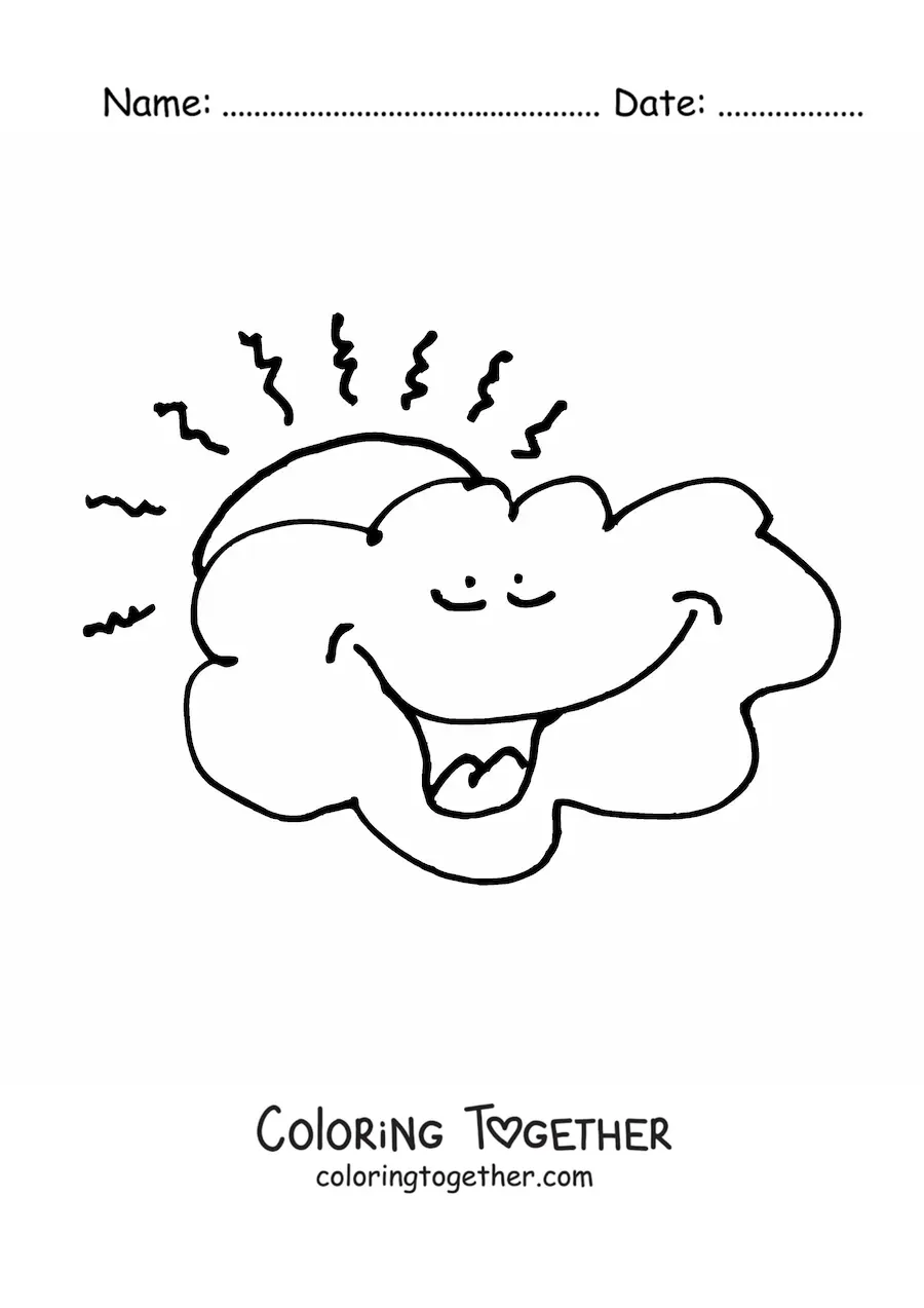 Coloring page of a cartoon cloud with the sun
