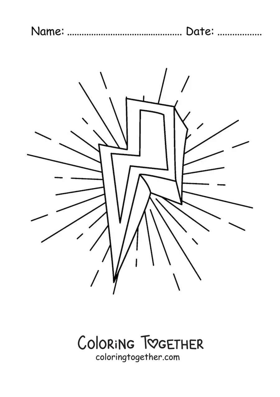 Coloring page of a lightning bolt with light
